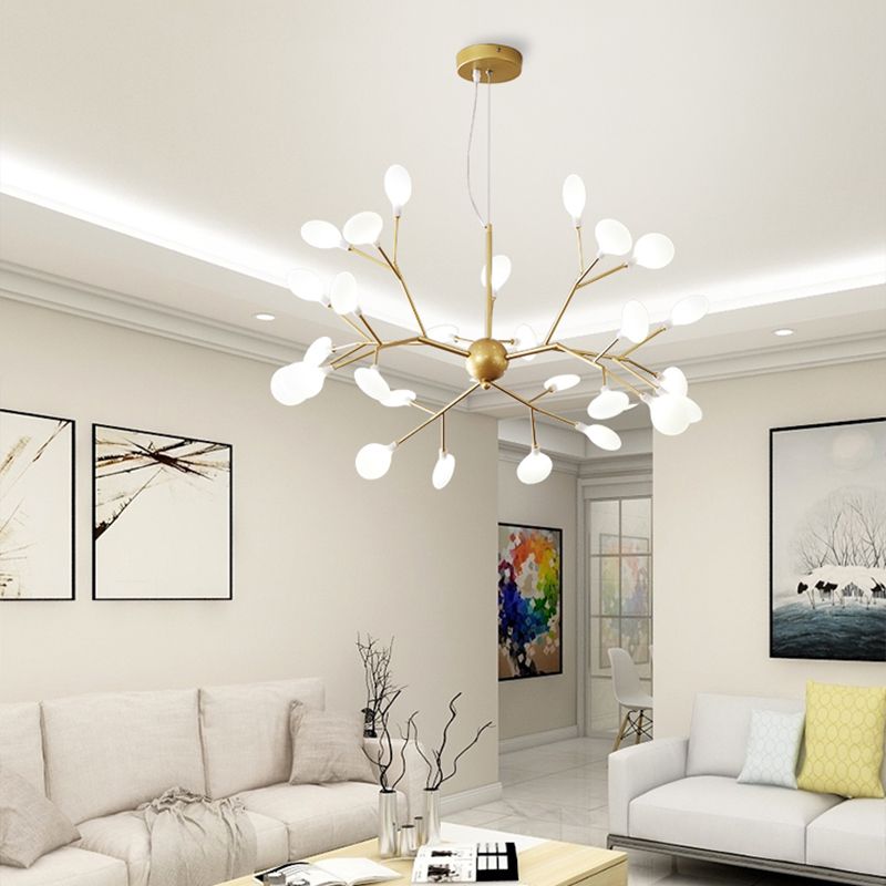 Leaf Chandelier Contemporary Acrylic LED Gold Ceiling Suspension Lamp for Living Room