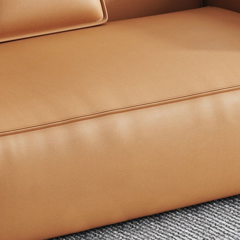 Contemporary Square Arm Sectional Orange Faux Leather Sectional