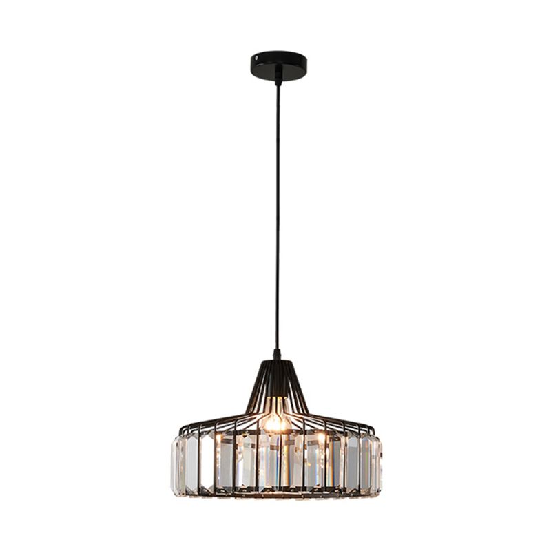 Crystal Drum Shape Hanging Lights Modern Style 1-Light Hanging Fixture for Living Room