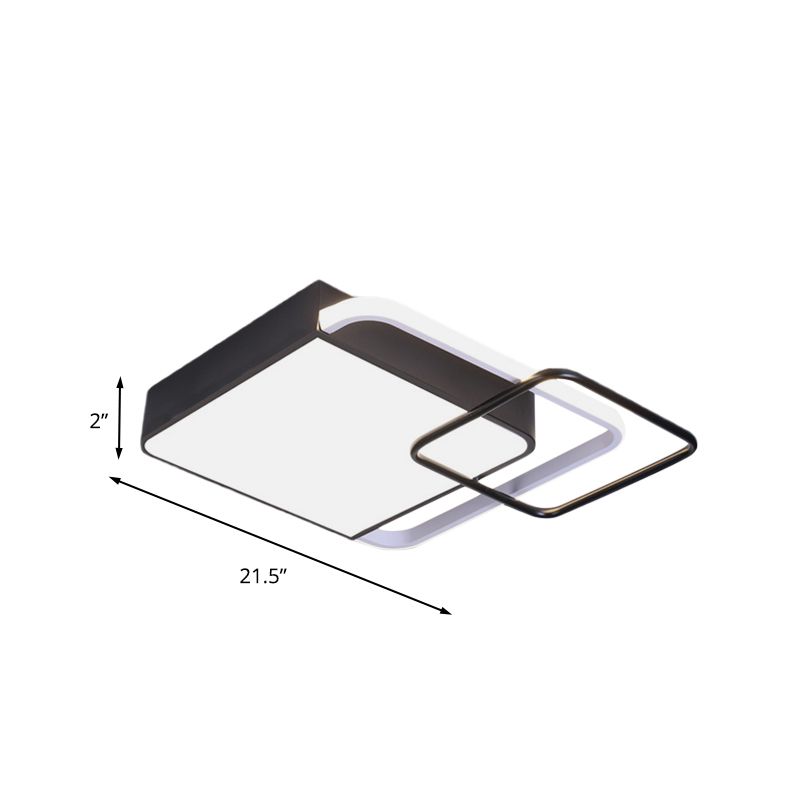 Éclairage carré flushmount noir luminaire encastré LED moderne en métal, blanc / lumière chaude, 18 "/ 21,5" de large
