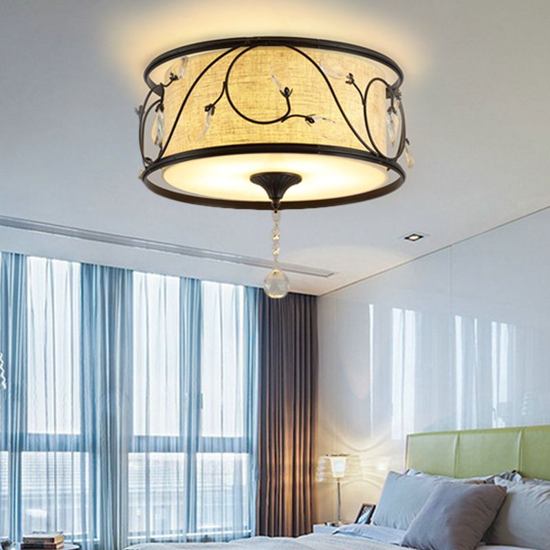 Ijzer Zwart/Goud Plafondlamp 16"/19,5" Dia Drumvorm 4/5 Lichten Vintage Inbouwverlichting