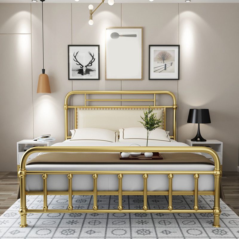 Industrial Metal Open-Frame Standard Bed, Rectangular Headboard Bed