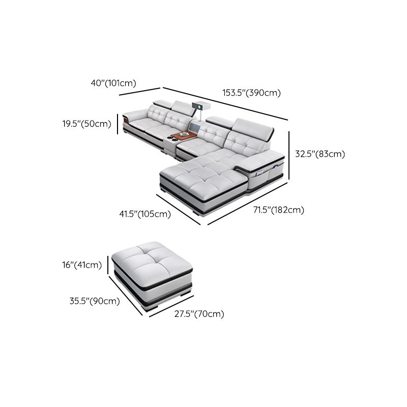 Modern Tufted Power Sectional & Chaise Gray Genuine Leather Sectional Sofa with Storage