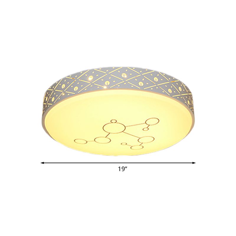 Round Metal Flush Light Fixture Modernism LED White Flush Mount Lamp with Hollow Out Design in White/Warm/3 Color Light