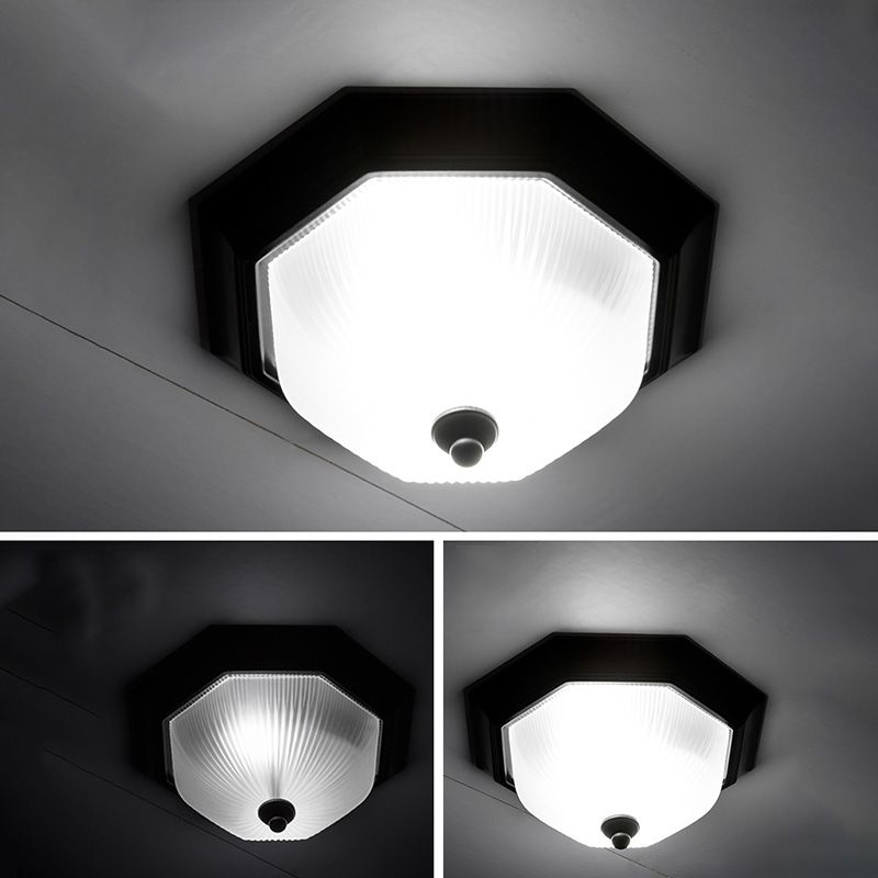 Lampada da soffitto classica a incasso in vetro esagonale da 12" con montaggio a incasso in nero