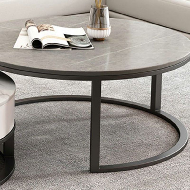 Slate Top Coffee Table Set Round Frame Cocktail Table with Drawers