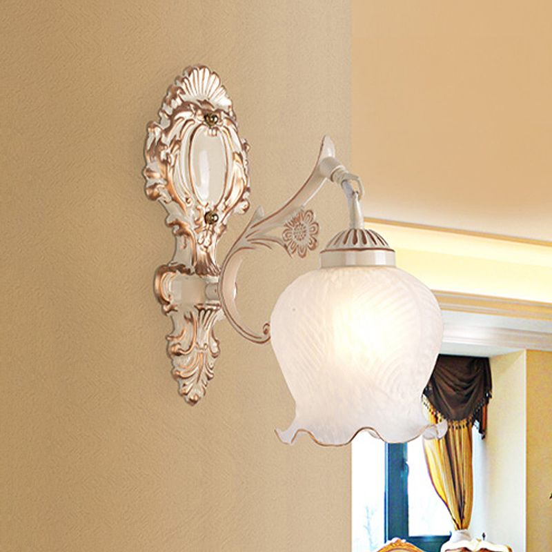 1/2-Bulb Flower Wall Light Fixture Traditional White Glass Wall Sconce Lighting for Living Room