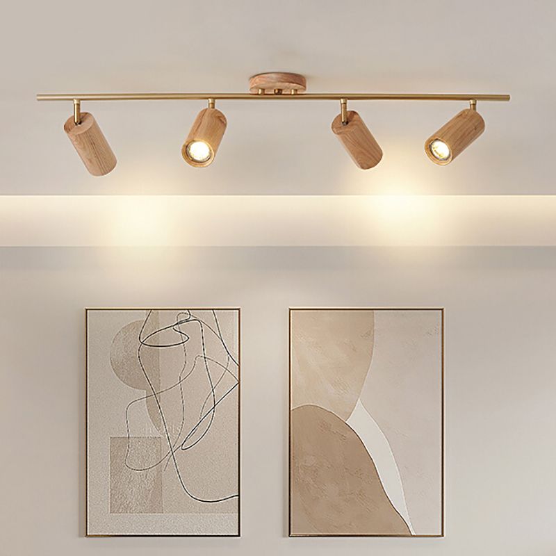 Modernism Ceiling Track Light Wood and Iron Multi - Head Ceiling Semi Flush