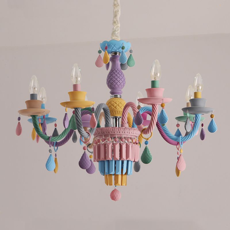 Candle Shape Chandelier Modern Macaroon Stainless Steel Down Lighting Pendant for Bedroom