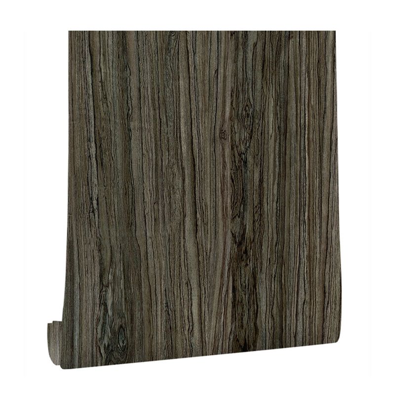 Stick On Temporary Wood Wallpaper Roll Countryside Vinyl Wall Art in Dark Coffee