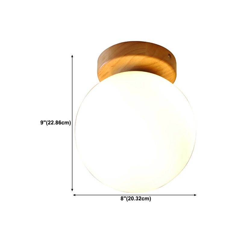 Scandinavian Wooden Ceiling Light Globe Glass Shaded Flush Mount Lighting
