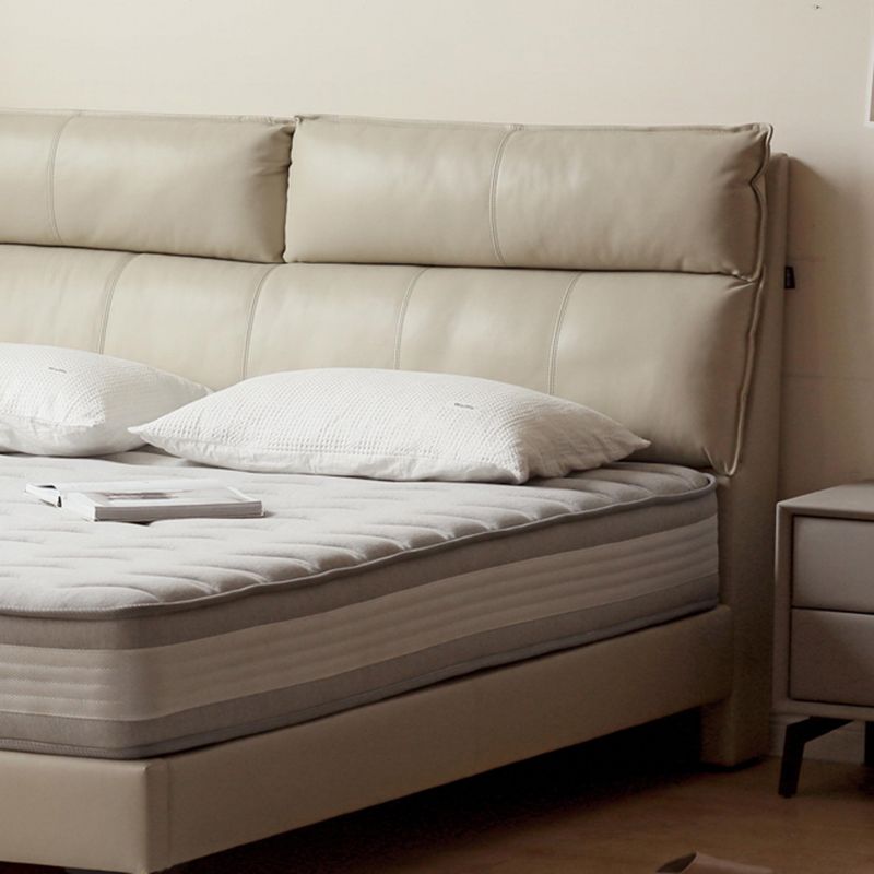 Leather Standard Bed Contemporary Wood Frame Bed with Upholstered Headboard