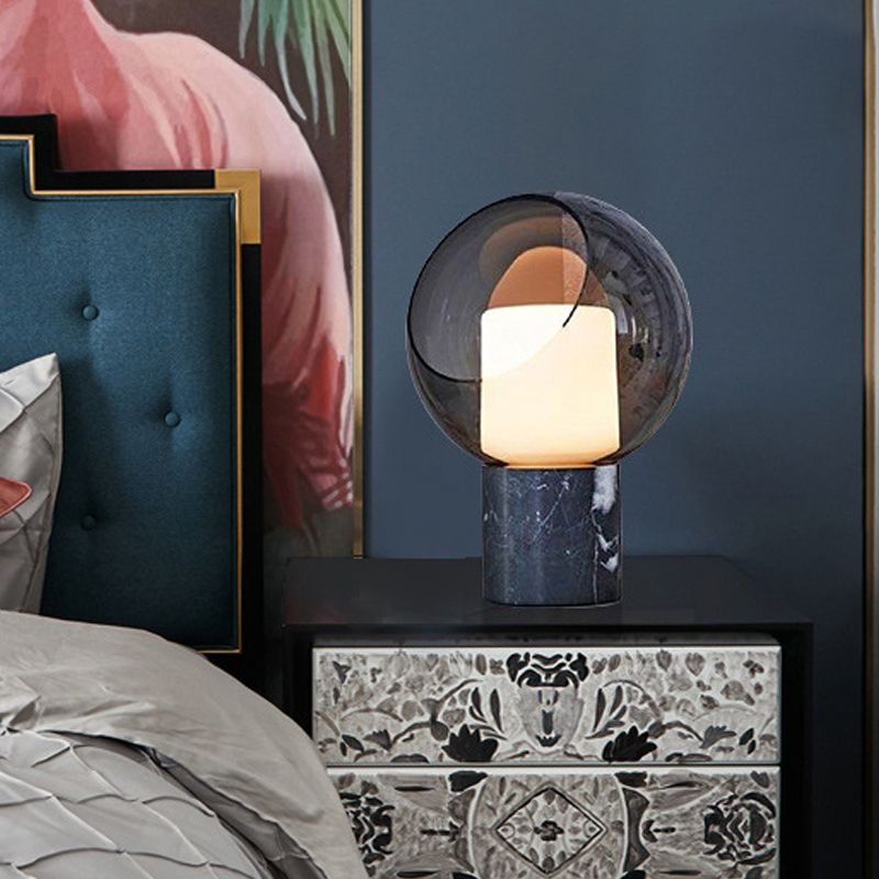 Hémisphère Nightstand Lampe Designer Smoky Glass 8 "/ 10" de large 1 tête de tête de table noire avec base en marbre