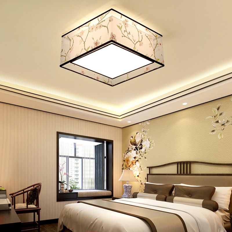 Lampe encastrée en tissu, plafonnier en forme de tambour de Style chinois pour salle à manger