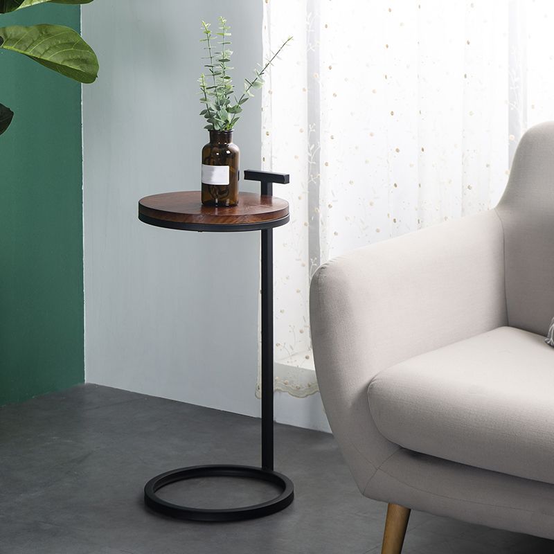 Wood 27.55-inch Tall Side Table Round Walnut Brown End Table