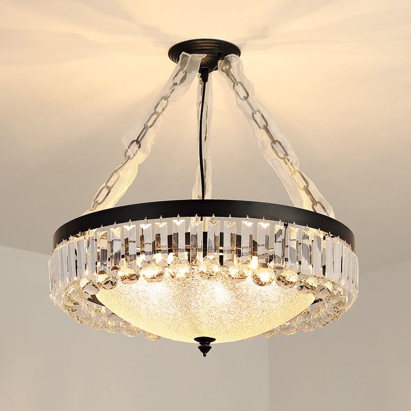 Chandelier en verre rustique en verre rustique en forme de bol avec accents en cristal K9