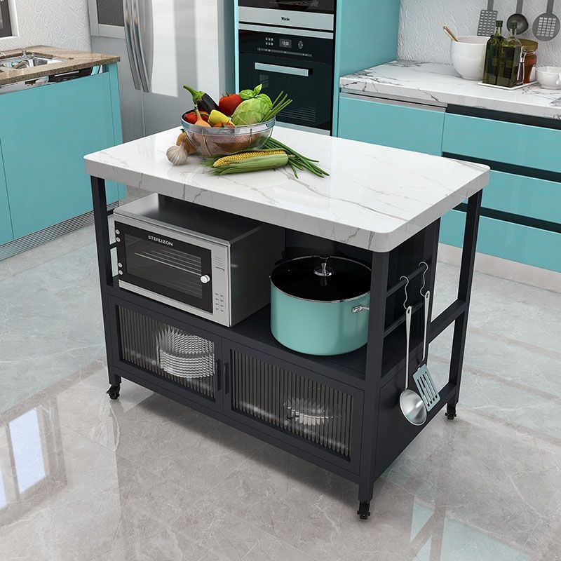 Modern Marble Prep Table Dining Room Island Table with Storage Cabinet