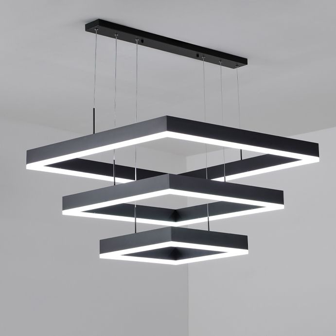 Modern Chandeliers For Dining Room Multiple Squares Pendant Lighting Fixtures in Black Finish