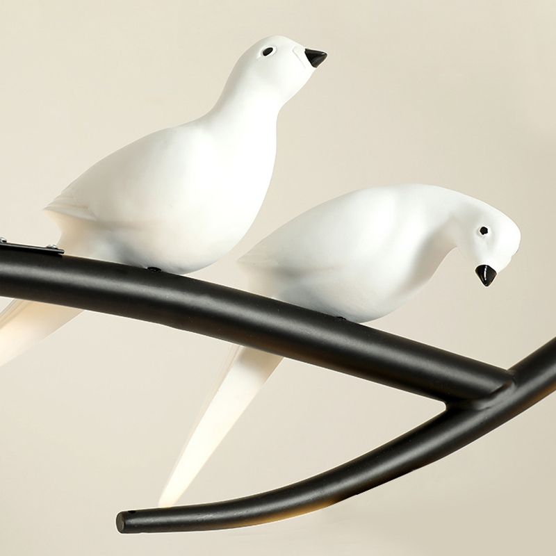 4-lights Branches Glass Orb Island Light Nordic Style Decorative Birds Design Dining Room Lighting Fixture