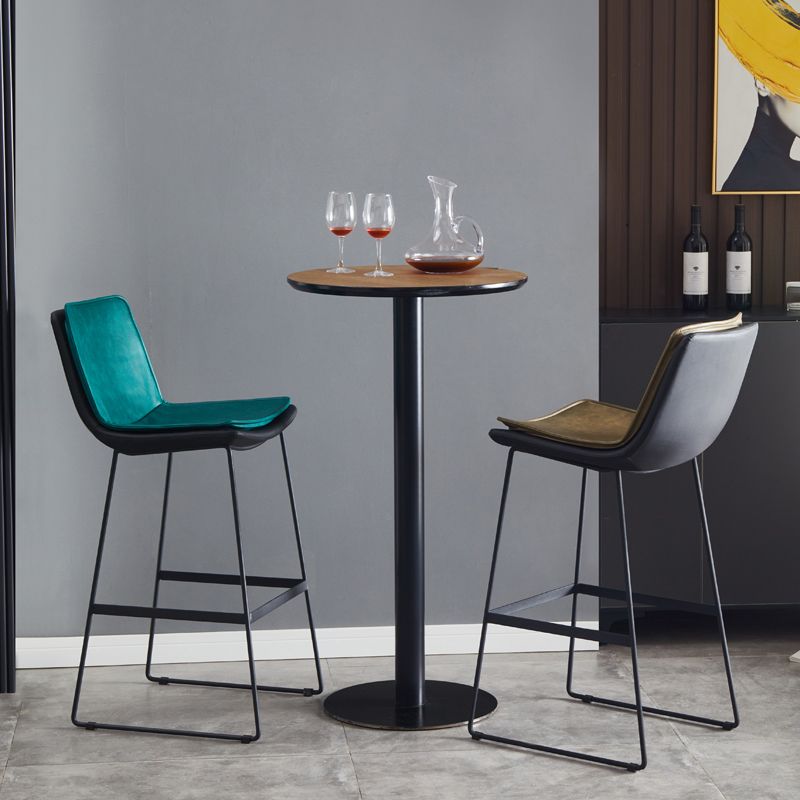 Modern Upholstered Low Back Armless Bar Stools with Metal Base
