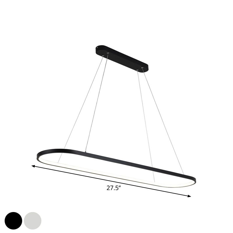 Oval Suspended Lighting Fixture Modern Style Metal LED Restaurant Island Light in Black/White