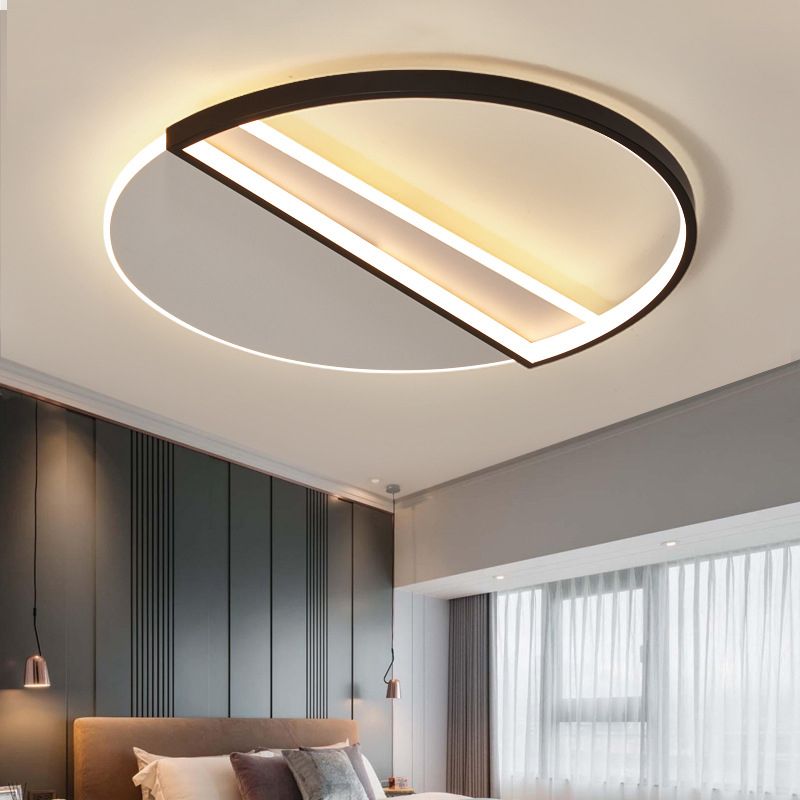 20,5" breite versetzte Halbkreis-Kreativschlafzimmerbeleuchtungskörper-Minimalismus-LED-Deckenleuchte im nordischen Stil in Schwarz