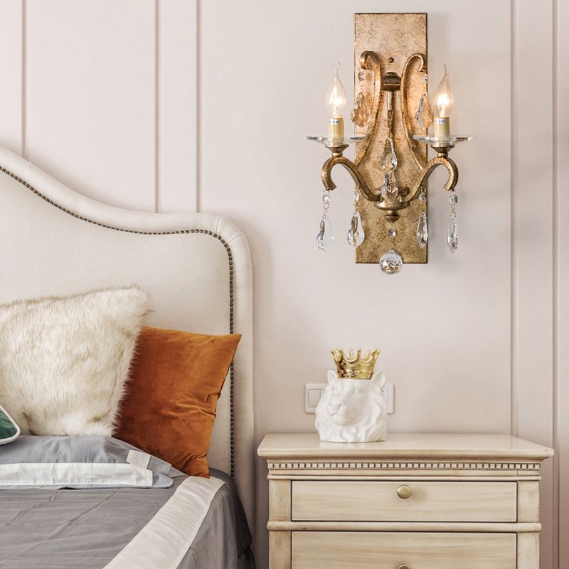 Rust Iron Wall Light Gamique Industriel Style Gandle 2 Bulbes Mur Mur Light avec Crystal en larme transparente