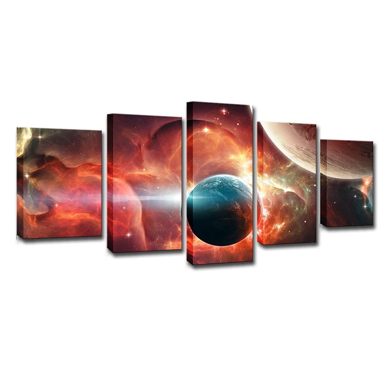 Cool Space Nebula Canvas Wall Art for Boys Bedroom, Orange and Blue, Multi-Piece