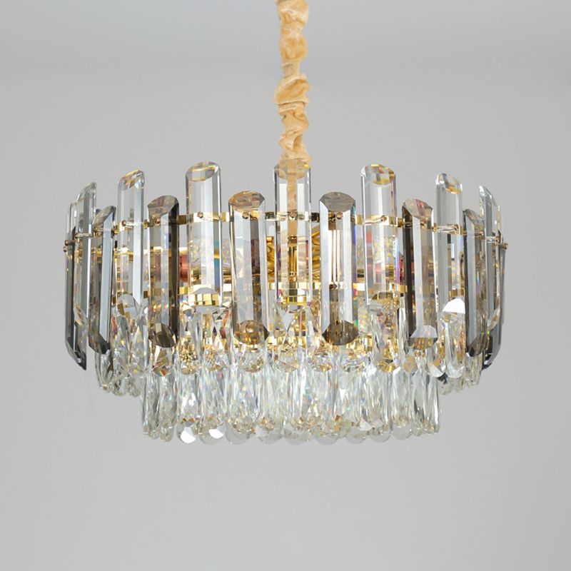 Round Shade Chandelier Lighting Modern Crystal Pendant Light in Clear for Dining Room