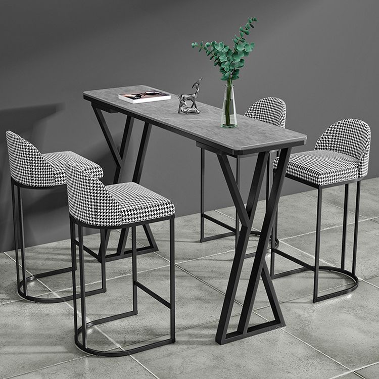 Industrial Double Pedestal Bistro Table Stone Rectangular Pub Table for Indoor