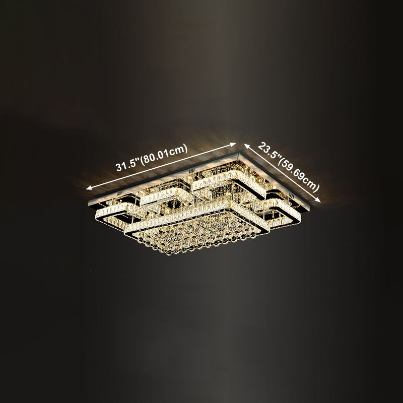 Lampade da incasso in metallo argentato Lampade da soffitto moderne per camera da letto quadrata con paralume in cristallo