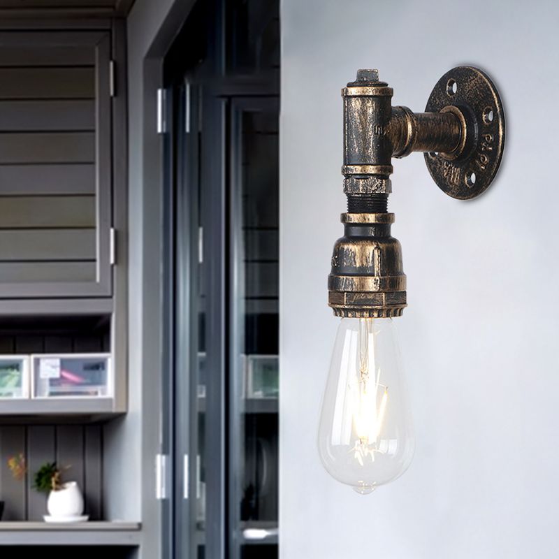 1 Bulb Wall Sconce Lighting with Water Pipe Metal Shade Rustic Industrial Living Room Wall Lamp in Bronze