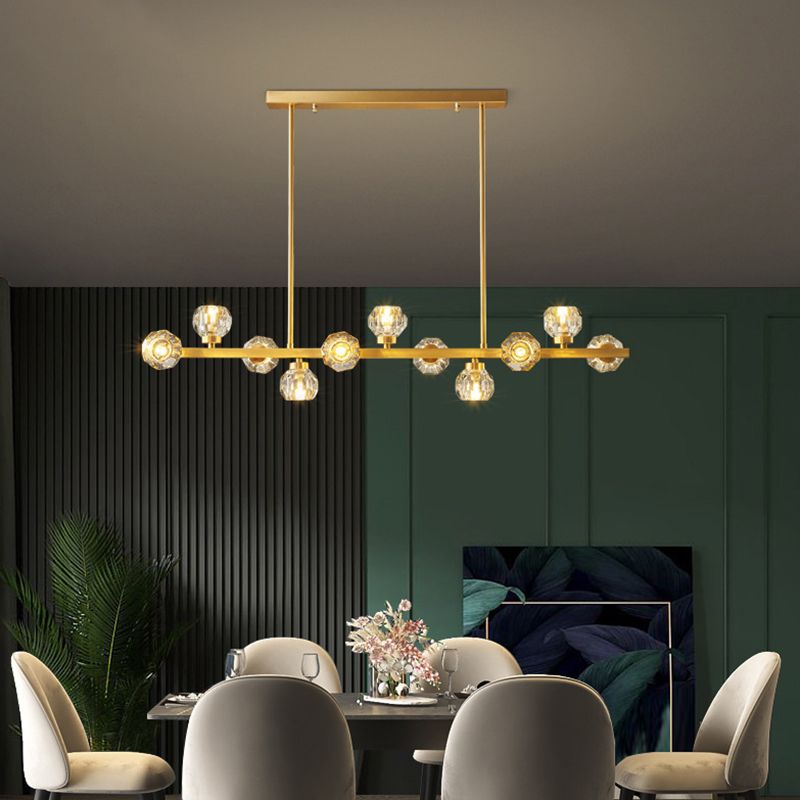 Solid Brass and Crystal Ceiling Pendant Fixture Multi - Head Kitchen Island Light in Gold