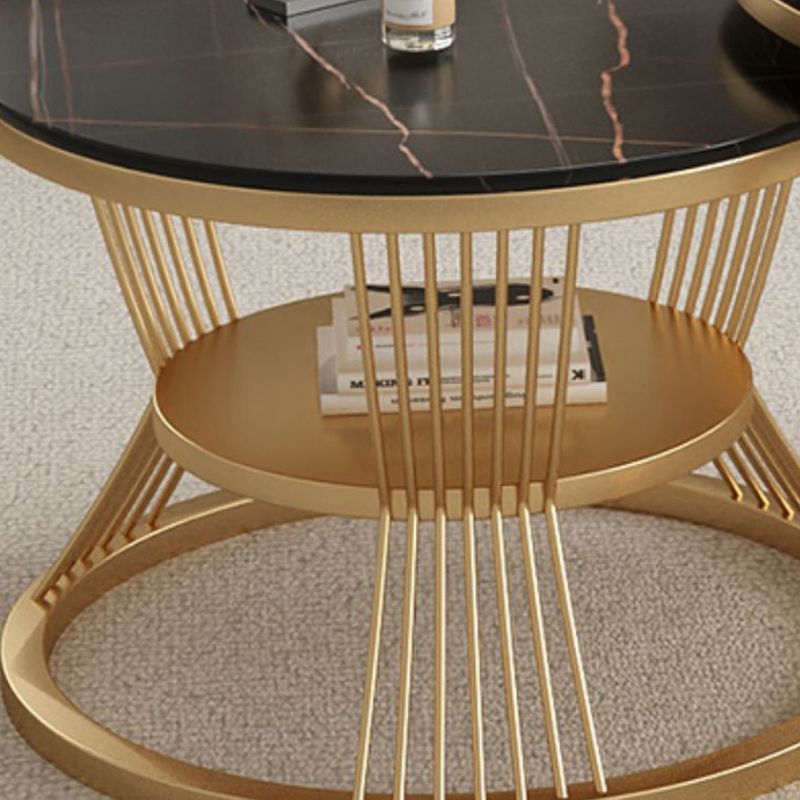 Metal and Slate Coffee Table Glam Round Frame Coffee Table Set