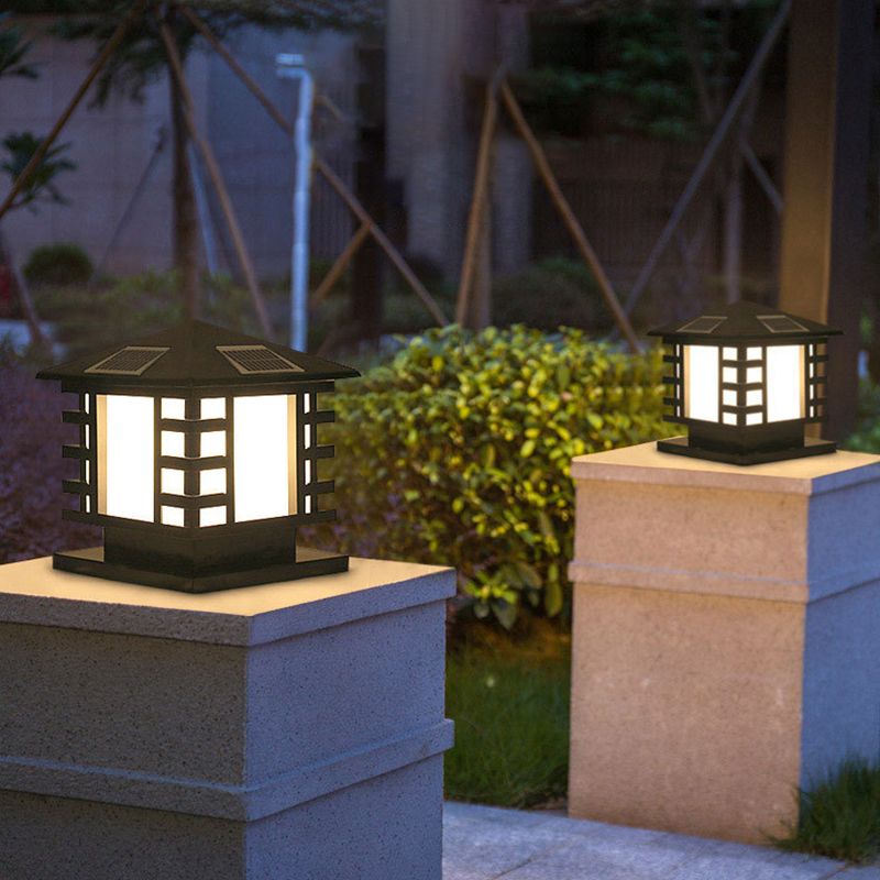 Modern Square Shape Solar Energy Pillar Lamp with Acrylic Shade for Outdoor