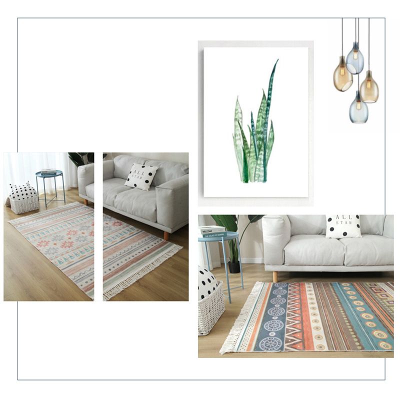 Tapis de décoration de décoration de maison marocaine multi-couleurs multi-couleurs Tottem en coton Mélange de coton facile à cuire en soins avec frange
