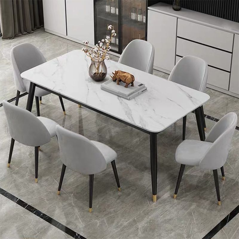 Rectangle Dining Table White and Gray Stone Modern Dining Table
