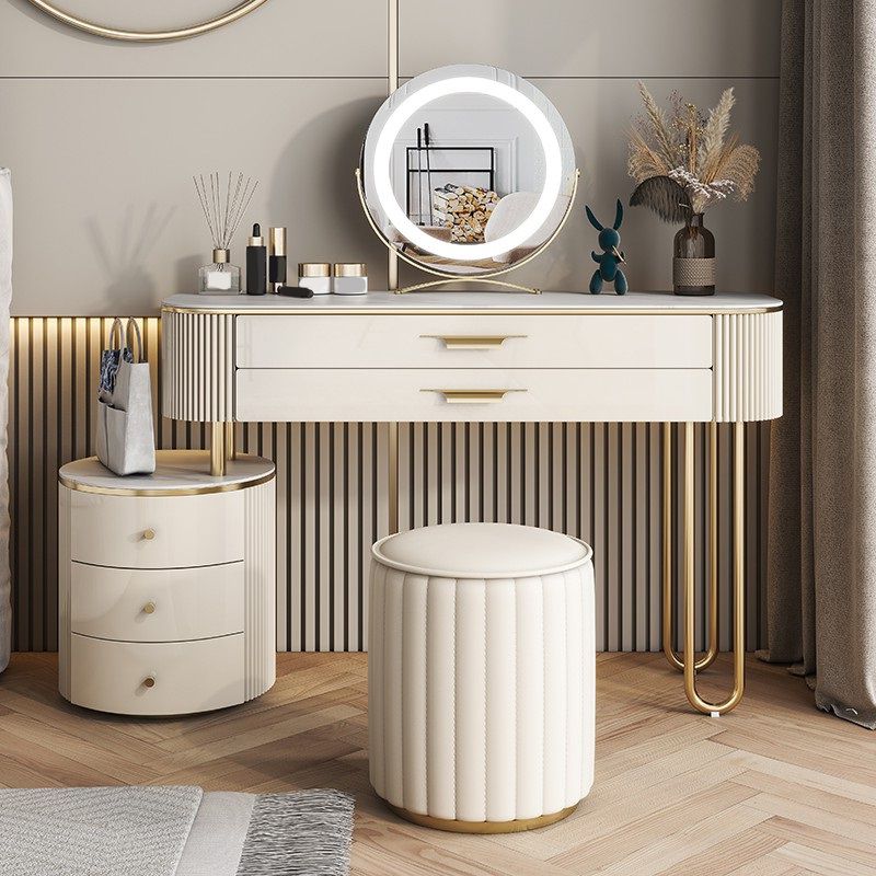 Slate Top Glam Makeup Counter Solid Wood Dressing Table with Drawers