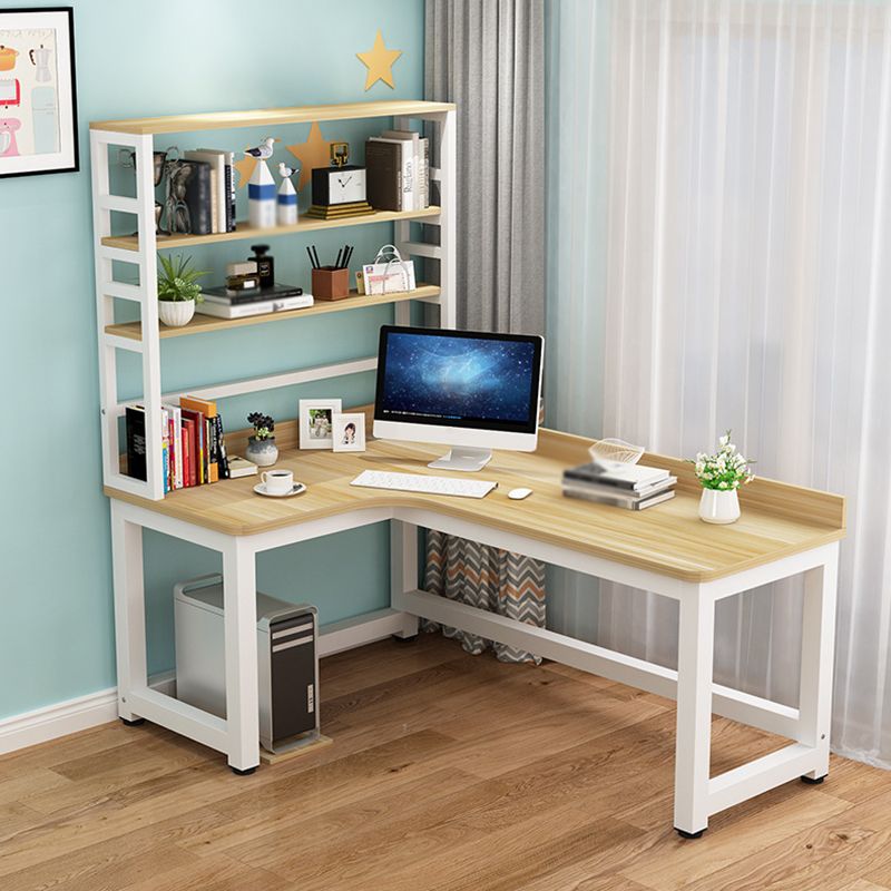 L-Shape Writing Desk Steel H-Shape Table Leg Desk with Shelf