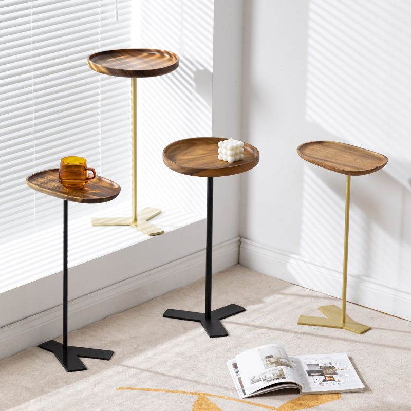 Contemporary Style Side End Table Metal Pedestal Round Sofa Side Accent Table