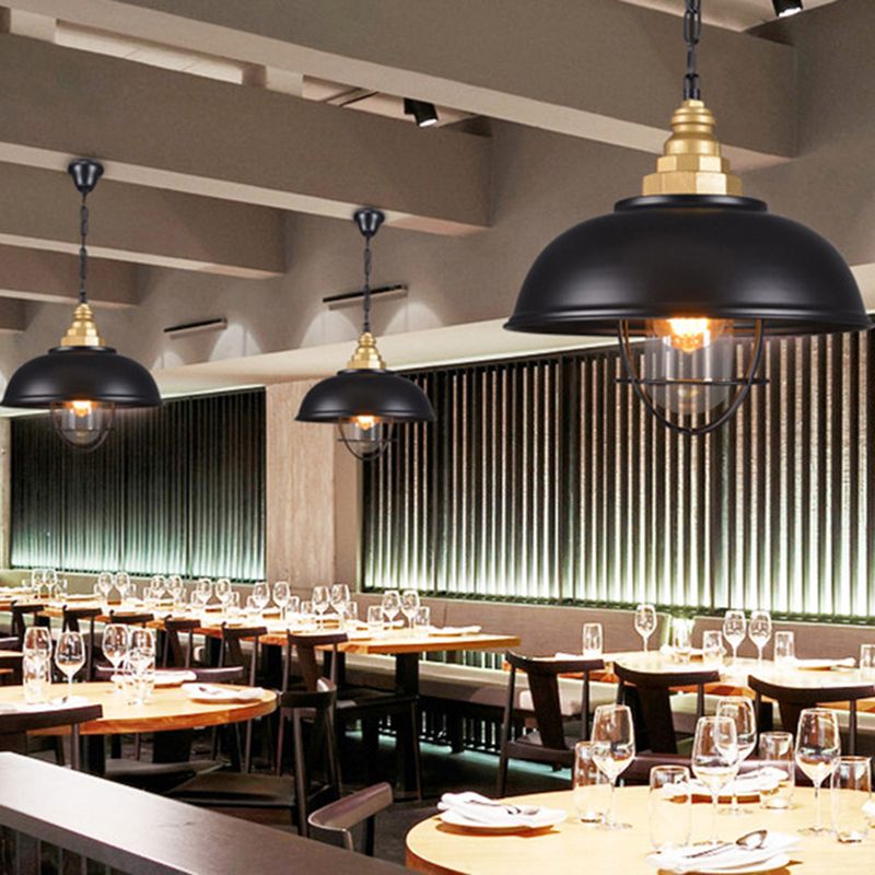 1 Lichtschüssel -Federlampe mit Drahtkäfig Nautical Black Finish Metallic Deckenleuchte für das Restaurant