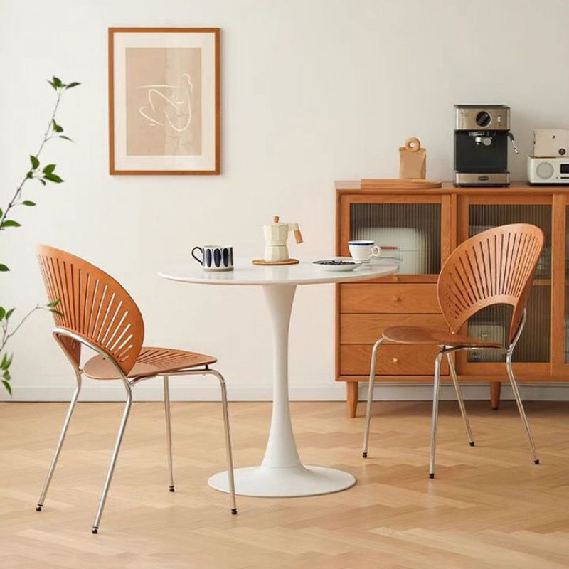 Metal Base Dining Chairs Industrial Style Open Back Armless Chair