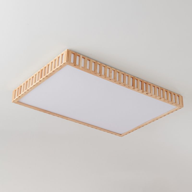 Modern Wood Flush Mount Geometric Shape LED Ceiling Light with Acrylic Shade for Bedroom