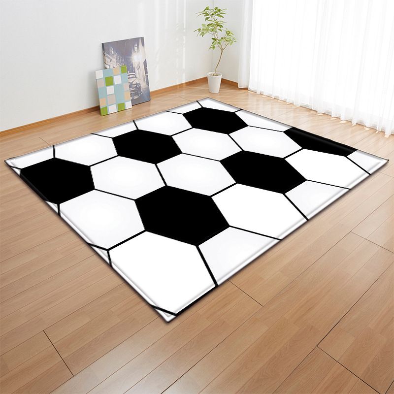 Green Modern Carpet Football Print Polyester Area Rug Stain Resistant Rug for Drawing Room