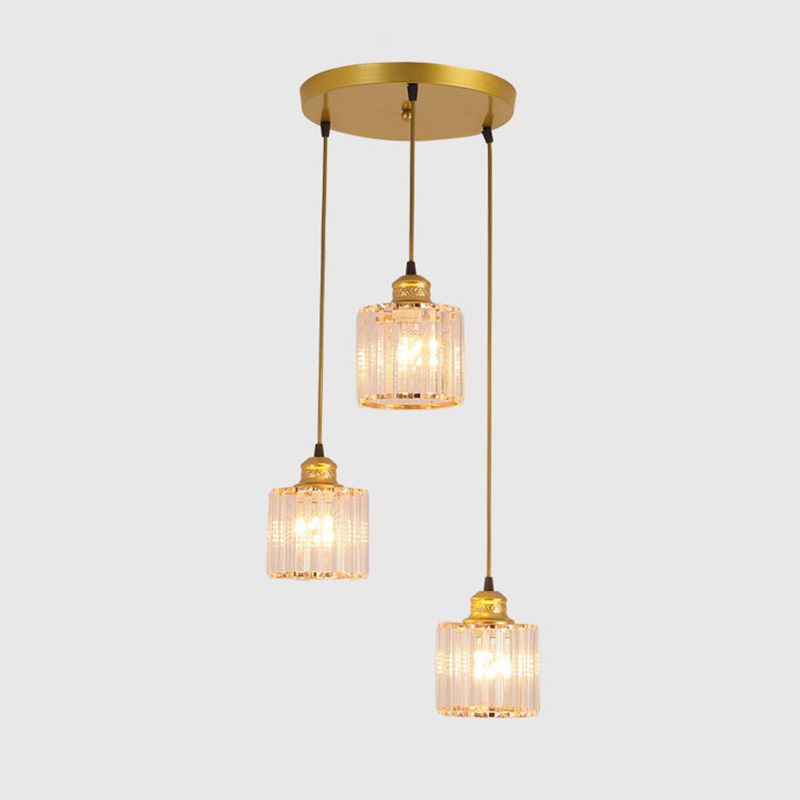 Eigentijdse cilinder suspensie licht kristal 3 bollen eetkamer multi -light hanger in goud