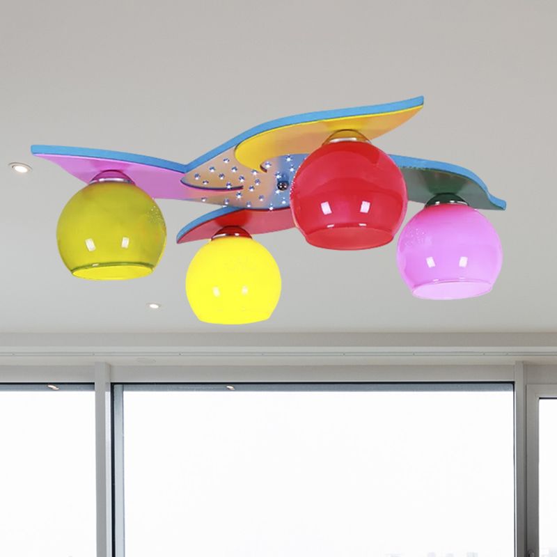 Girl Bedroom Toy Windmill Massimale Light con Orb Shade Wood 4 Lights Cartoon Kid Massimale Monte Light