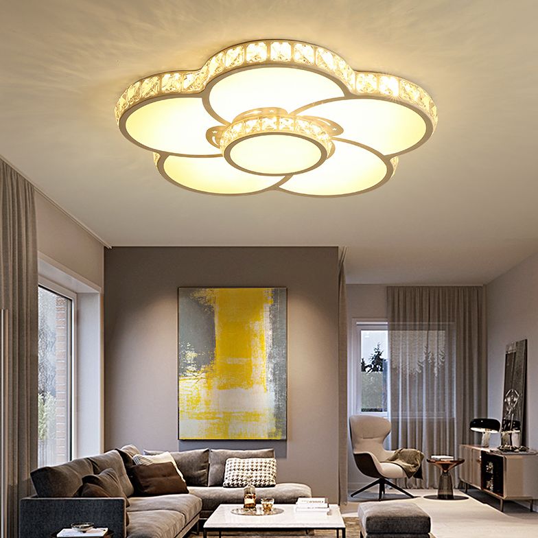 Flower Living Room Flush Mounted Ceiling Light Crystal Modern Flushmount Ceiling Fixture in Chrome