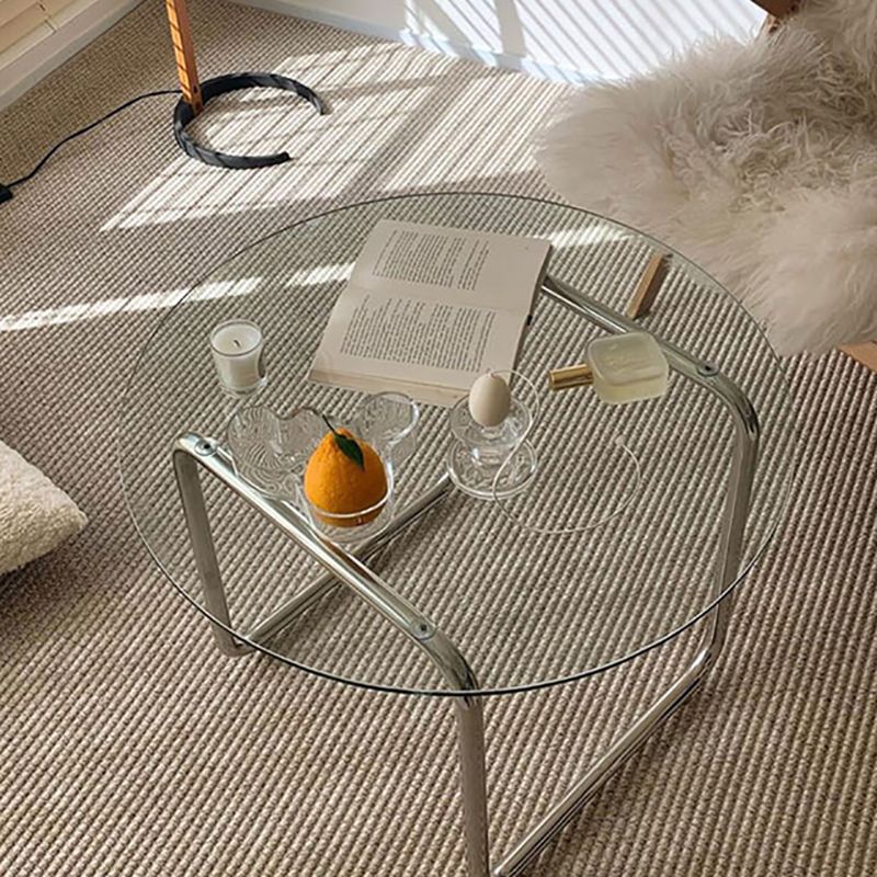 Round Glass Coffee Table Sled 1 Single Cocktail Table - 27.6''/31.5''