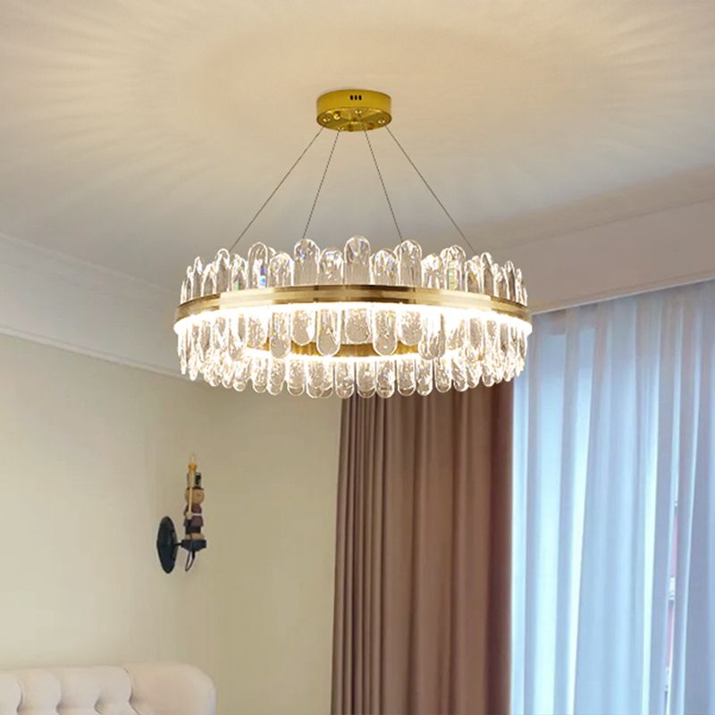Circle Dining Room Pendant Lighting Crystal LED Minimalistic Chandelier in Brass