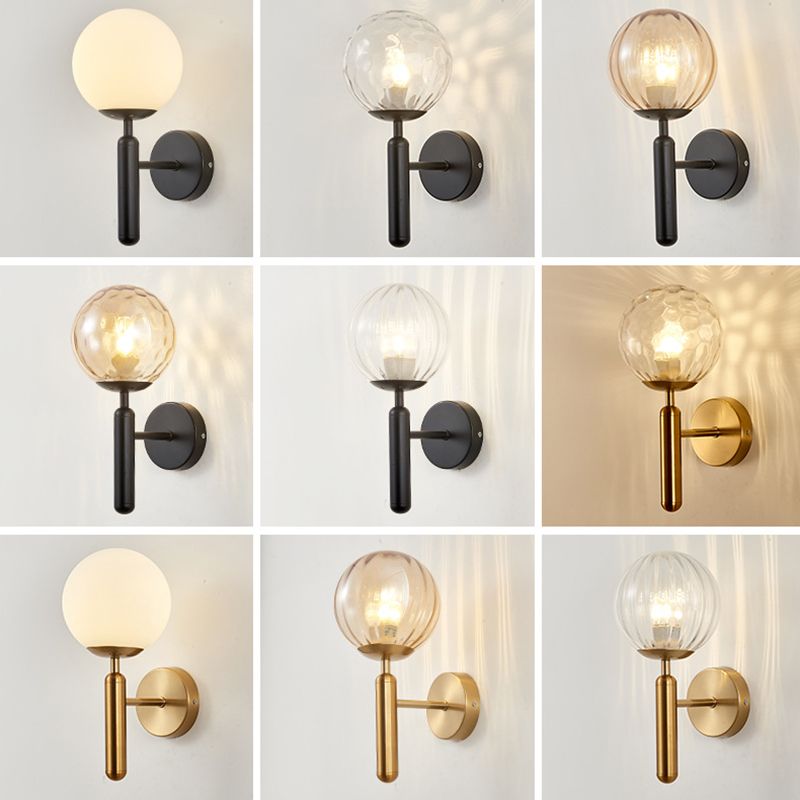 1-Licht-Glas-Globus-Wandlampe 12,5 Zoll Höhe Nordischer Metallleuchten für Treppenhaus
